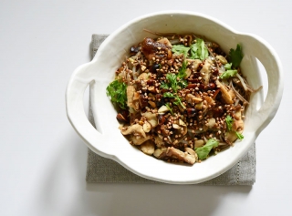 Nouilles soba aux shiitakes et aux amandes Nouilles soba aux shiitakes et aux amandes
